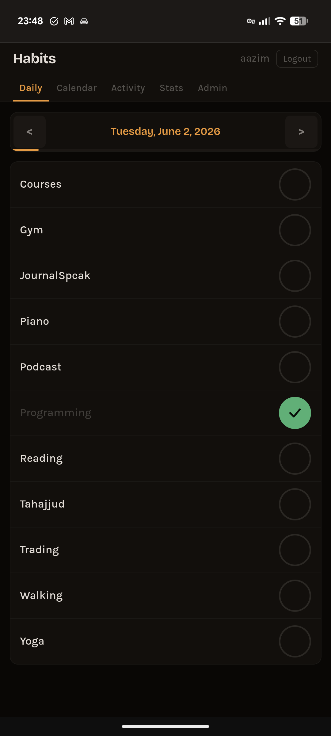 Habit tracker — today's habits