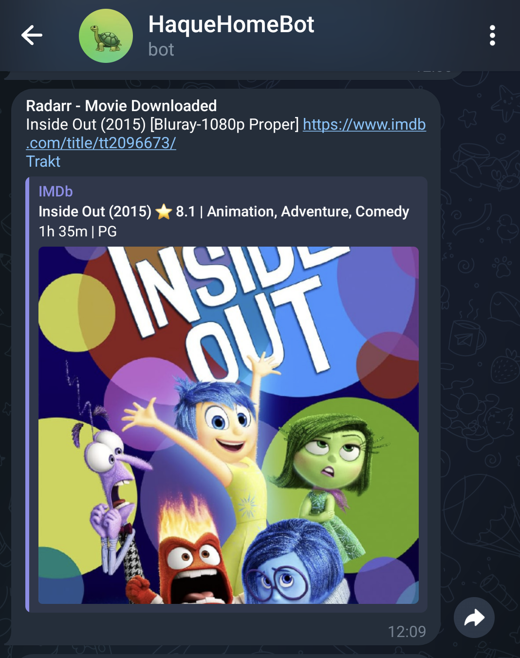 Telegram assistant - a notification that a film finished downloading