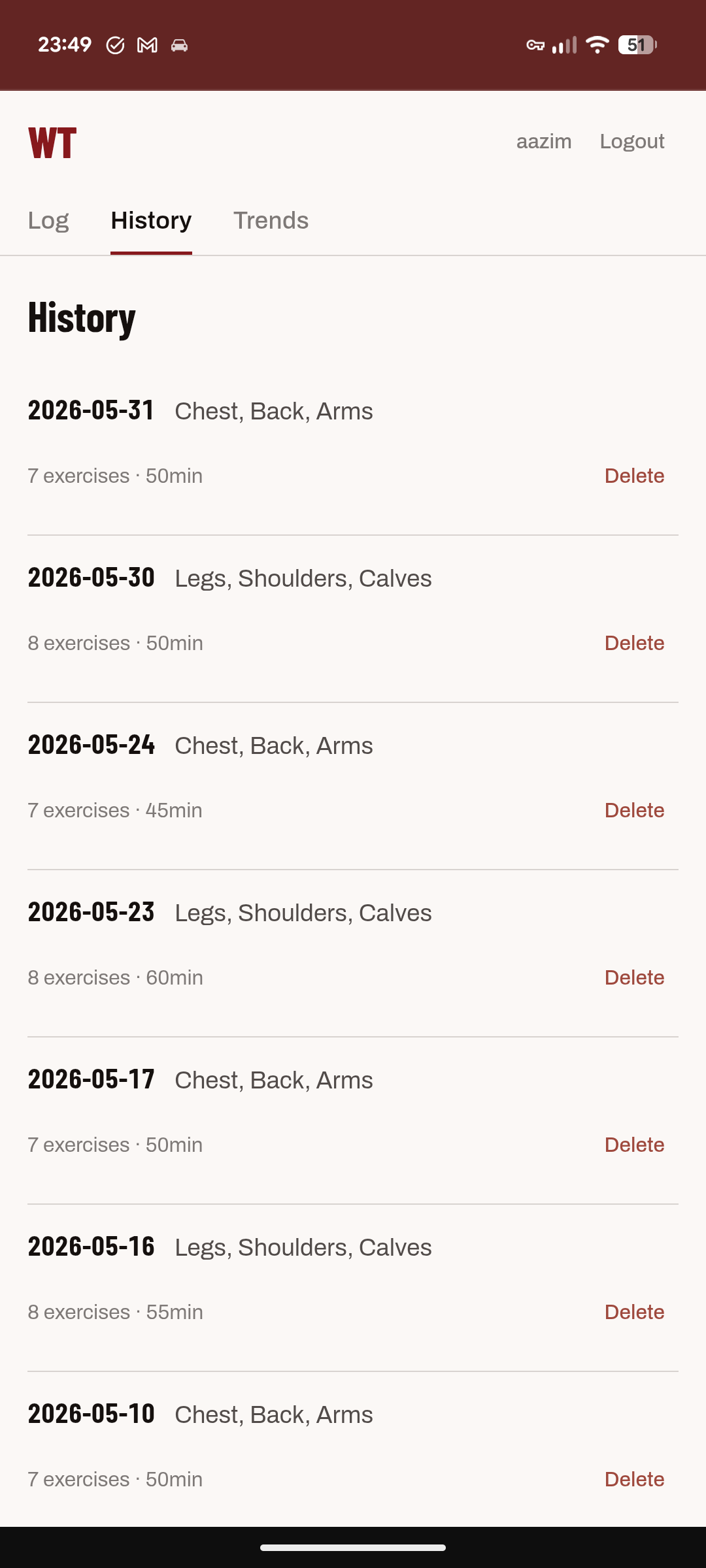 Workout tracker — logging a set